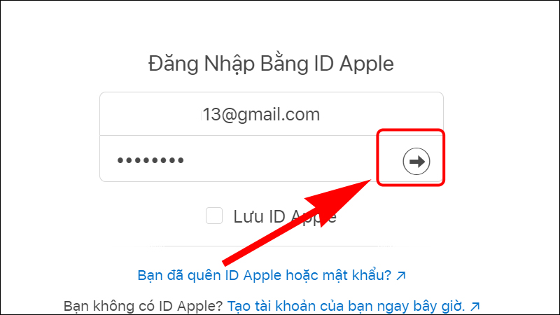 Nhập ID Apple và chọn mũi tên